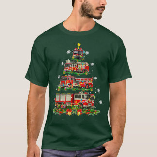 クリスマスデコおもしろいア消防トラックの木 Tシャツ