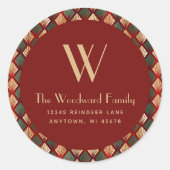 クリスマスデコパターンブルゴーニュ金ゴールドアドレス ラウンドシール (正面)