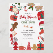 クリスマスデコレーションおもしろいベビーシャワー 招待状 (正面/裏面)