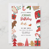 クリスマスデコレーションおもしろい誕生日 招待状 (正面)