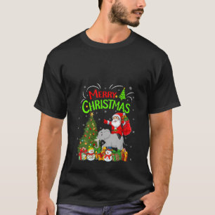クリスマスデコレーションがサンタ乗馬エレファントチャリを点灯 Tシャツ