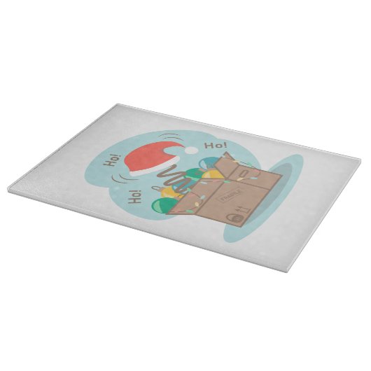 クリスマスデコレーションとサンタハット付きクラフトボックス カッティングボード (角)