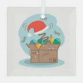 クリスマスデコレーションとサンタハット付きクラフトボックス ガラスオーナメント (裏面)