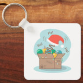 クリスマスデコレーションとサンタハット付きクラフトボックス キーホルダー (正面)