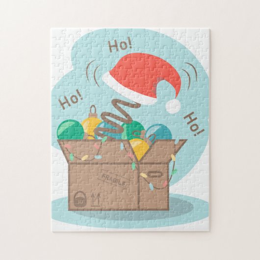 クリスマスデコレーションとサンタハット付きクラフトボックス ジグソーパズル (縦)