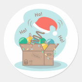 クリスマスデコレーションとサンタハット付きクラフトボックス ラウンドシール (正面)