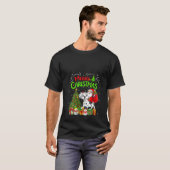クリスマスデコレーションはサンタに乗るダルマチア犬を点灯 Tシャツ (正面フル)