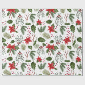 クリスマスデコレーショングリーン植物の水色 ラッピングペーパー (フラット)