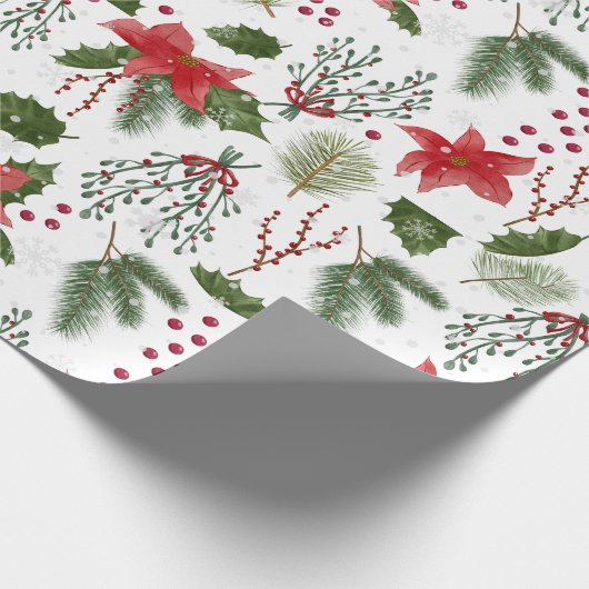 クリスマスデコレーショングリーン植物の水色 ラッピングペーパー (角)