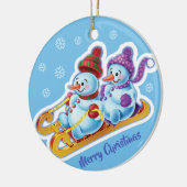 クリスマスデコレーションダブル雪だるまスノースポーツ セラミックオーナメント (左)