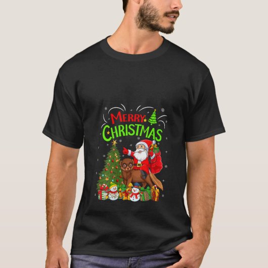 クリスマスデコレーションツリーライトサンタライディングメルカート Tシャツ (正面)