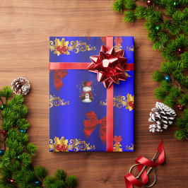 クリスマスデコレーションブルー ラッピングペーパー
