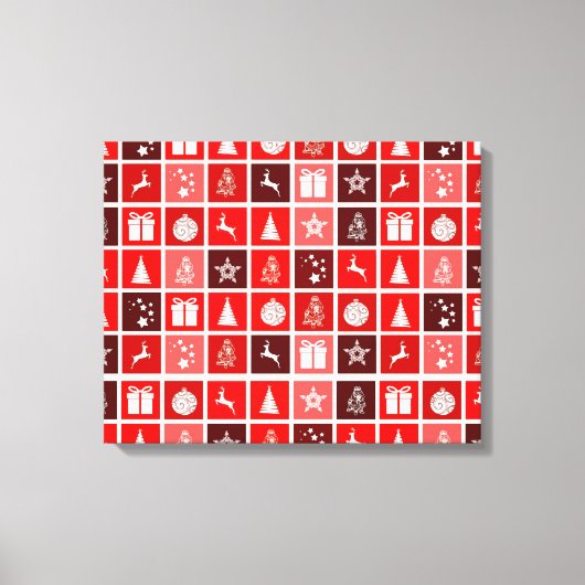 クリスマスデコレーションホリデーレッドパターン キャンバスプリント (正面)