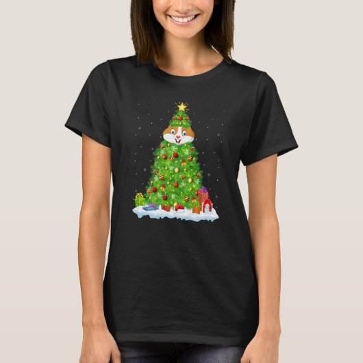 クリスマスデコレーションライトサンタハムスターChristmas Tr Tシャツ (正面)