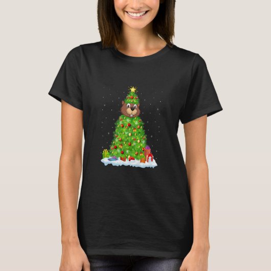 クリスマスデコレーションライトサンタビーバークリスマスツリー Tシャツ (正面)