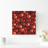 クリスマスデコレーションレッドボーブル スクエア壁時計 (ホーム)