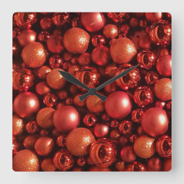 クリスマスデコレーションレッドボーブル スクエア壁時計