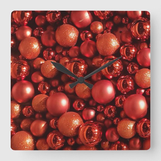 クリスマスデコレーションレッドボーブル スクエア壁時計 (正面)