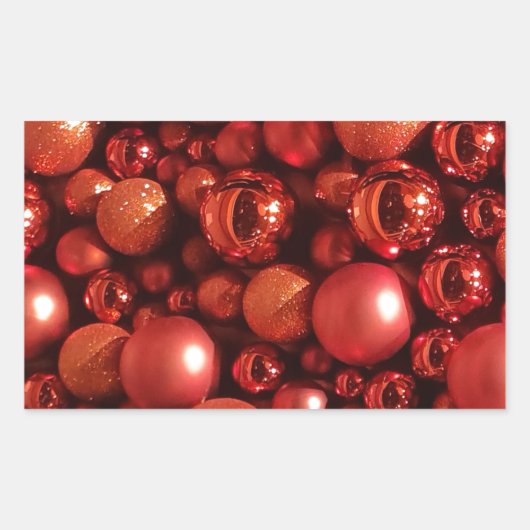 クリスマスデコレーションレッドボーブル 長方形シール (正面)
