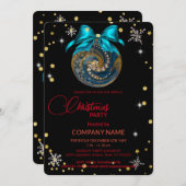 クリスマスデコレーション企業のブルーオーナメント 招待状 (正面/裏面)