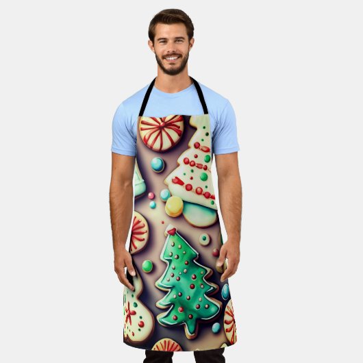 クリスマスデコレーション水のカラーアート エプロン (着用した状態)