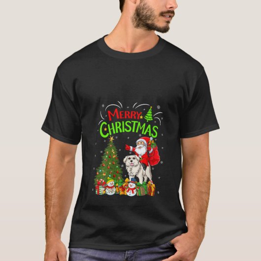 クリスマスデコレーション素晴らしサンタ乗馬ピレネー犬C Tシャツ (正面)