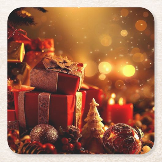 クリスマスデコレーション3 スクエアペーパーコースター (正面)