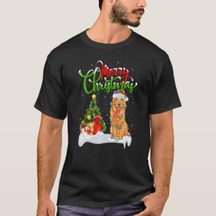 クリスマスデコレーションSanta Golden Retriever Dog Chist Tシャツ