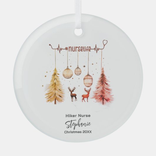 クリスマスデコールアウトドアパインツリーナースディアギフト ガラスオーナメント (正面)