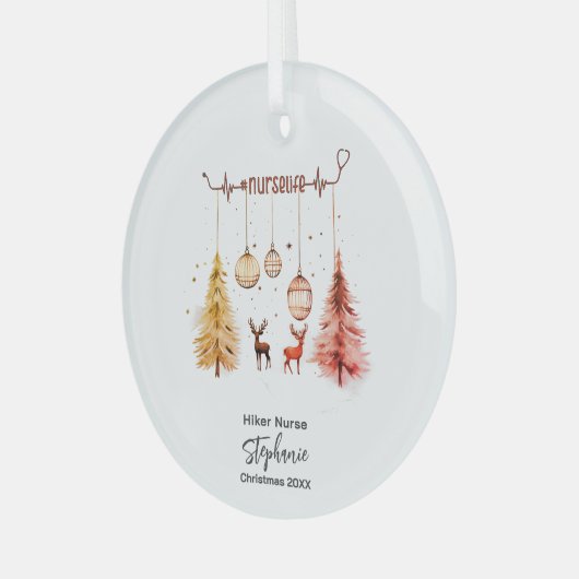 クリスマスデコールアウトドアパインツリーナースディアギフト ガラスオーナメント (正面左)