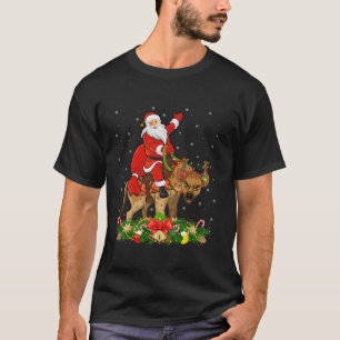 クリスマスデコールライトサンタおもしろいライディングハイエナクリステム Tシャツ