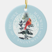 クリスマスデコールレッド（鳥）ショウジョウコウカンチョウウォーターカラーカスタム セラミックオーナメント (正面)