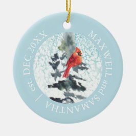 クリスマスデコールレッド（鳥）ショウジョウコウカンチョウウォーターカラーカスタム セラミックオーナメント