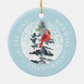 クリスマスデコールレッド（鳥）ショウジョウコウカンチョウウォーターカラーカスタム セラミックオーナメント (裏面)