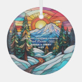 クリスマスデコール山レイニアーパークカ婚約したップル ガラスオーナメント (正面)