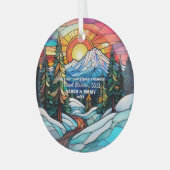 クリスマスデコール山レイニアーパークカ婚約したップル ガラスオーナメント (正面左)