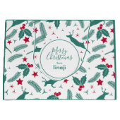 クリスマスデザイナーとホリーパターン ラージペーパーバッグ (正面)