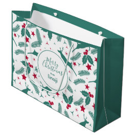 クリスマスデザイナーとホリーパターン ラージペーパーバッグ