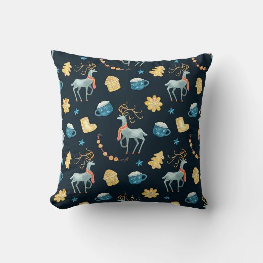 クリスマスデザイナー:水彩シームレスパターン クッション (正面)