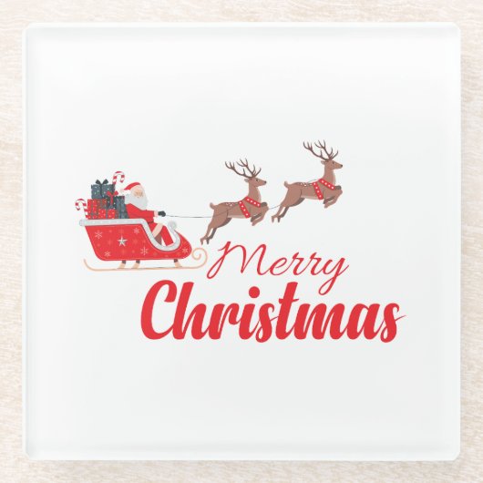 クリスマスデザインとトナカイ ガラスコースター (正面)