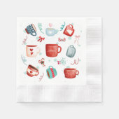 クリスマスデザインの新しいお祝い 縁ありカクテルナプキン (正面)