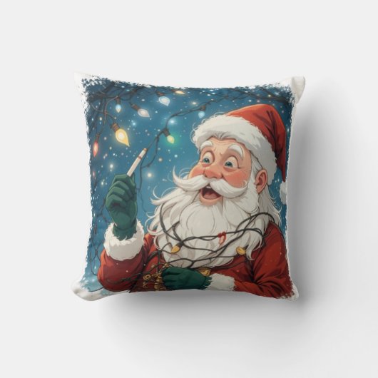 クリスマスデザインサンタとライト クッション (正面)