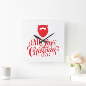 クリスマスデザインサンタヒゲ スクエア壁時計 (ホーム)