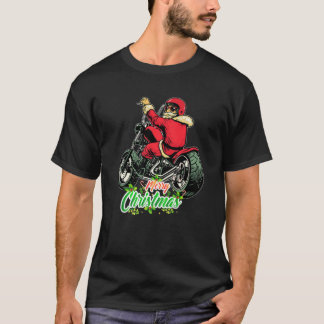 クリスマスデザインサンタライディングアバイク Tシャツ