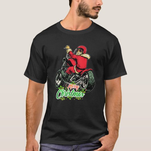 クリスマスデザインサンタライディングアバイク Tシャツ (正面)