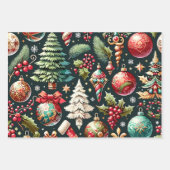 クリスマスデザインパターン9フラットシートセット3 ラッピングペーパーシート (正面)