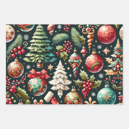 クリスマスデザインパターン9フラットシートセット3 ラッピングペーパーシート