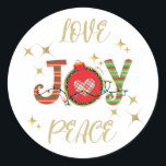 クリスマスデザイン愛JOY PEACE WITH CHRISTMAS LIG ラウンドシール<br><div class="desc">クリスマスのお祝いで愛の平和の喜びと金ゴールドの星と季節のクリスマスデコレーションデザイン</div>