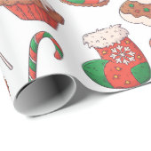 クリスマスデザートとストッキングラッピング紙 ラッピングペーパー (ロールコーナー)