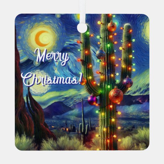 クリスマスデザートサグアーロカボスホリデーカード メタルオーナメント (裏面)